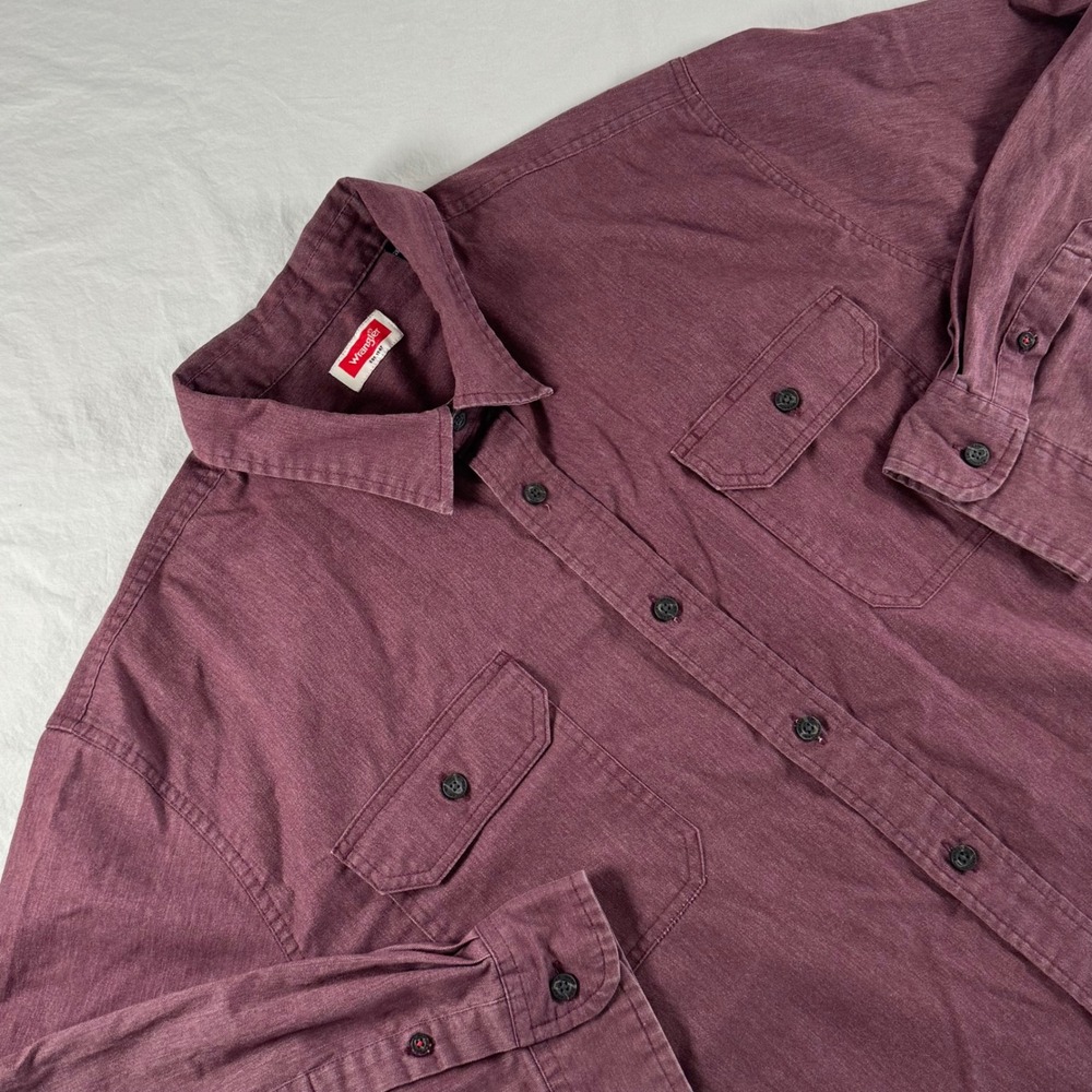 Wrangler‎ Men's Size 2XL Maroon Long Sleeve Dual Pocket Button Up Shirt